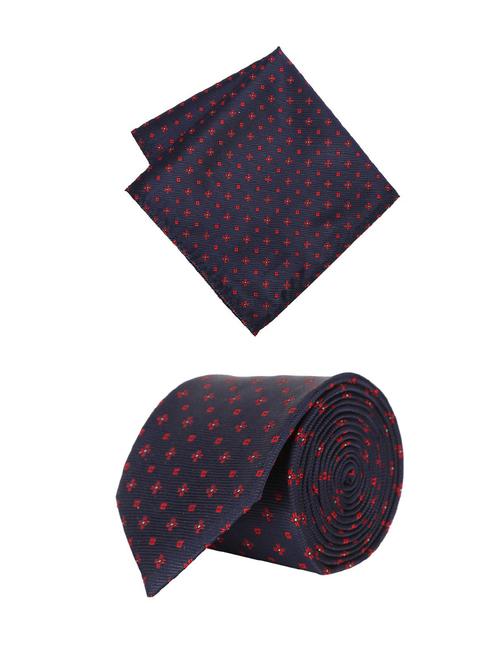 navy cotton tie with pocketsquare - 15737816 - Standard Image - 1