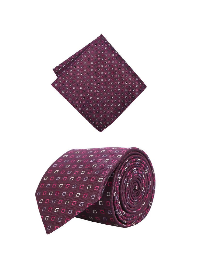 purple cotton tie with pocketsqaure - 15737824 - Zoom Image - 1