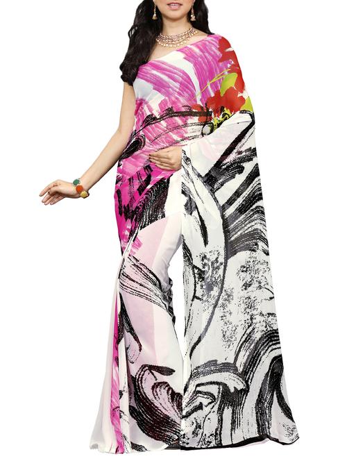 abstract printed saree with blouse - 15737907 - Standard Image - 1