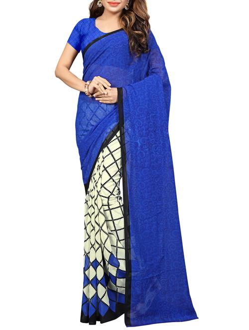 checkered half & half saree with blouse - 15737911 - Standard Image - 1