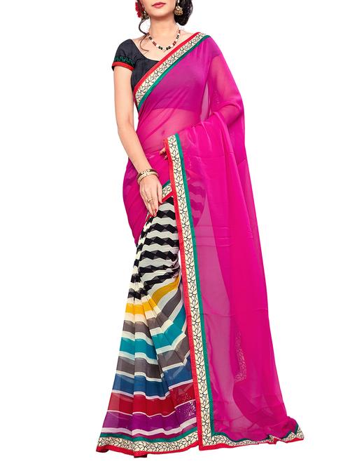 striped half & half saree with blouse - 15737914 - Standard Image - 1