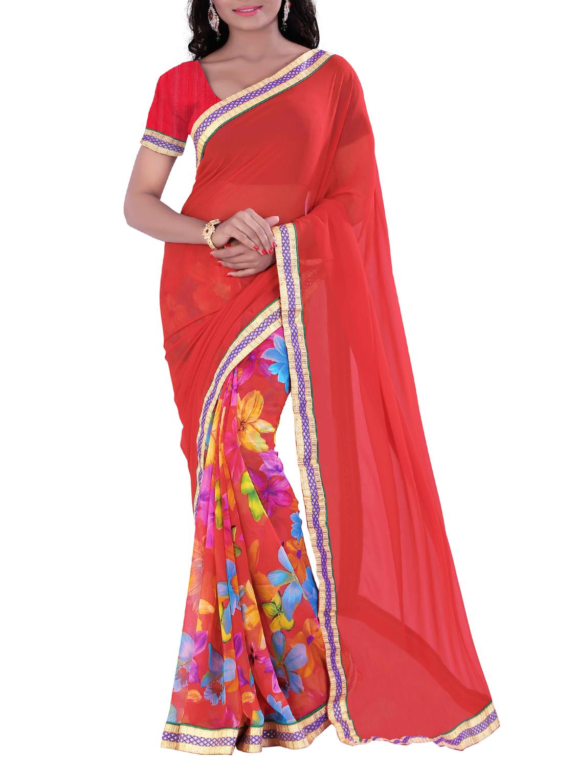 floral half & half saree with blouse - 15737916 - Zoom Image - 1