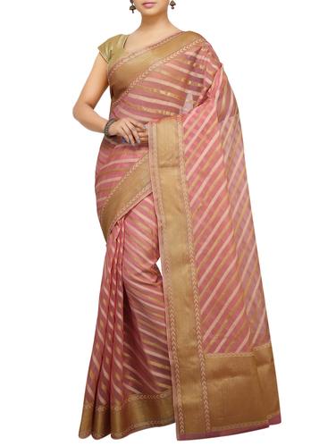 striped zari motif banarasi saree with blouse - 15737948 - Very Small Image - 1