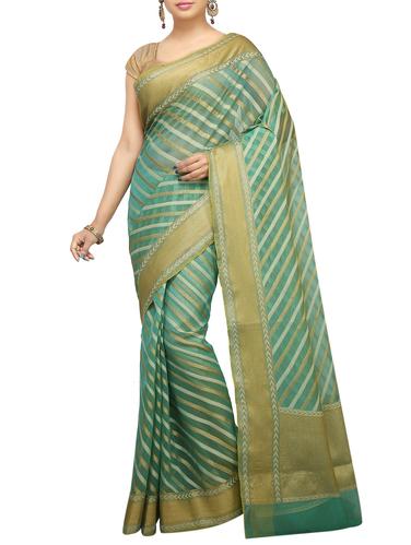 striped zari motif banarasi saree with blouse - 15737949 - Very Small Image - 1