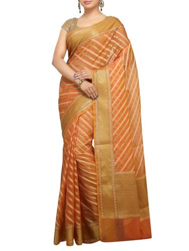 striped zari motif banarasi saree with blouse - 15737950 - Very Small Image - 1