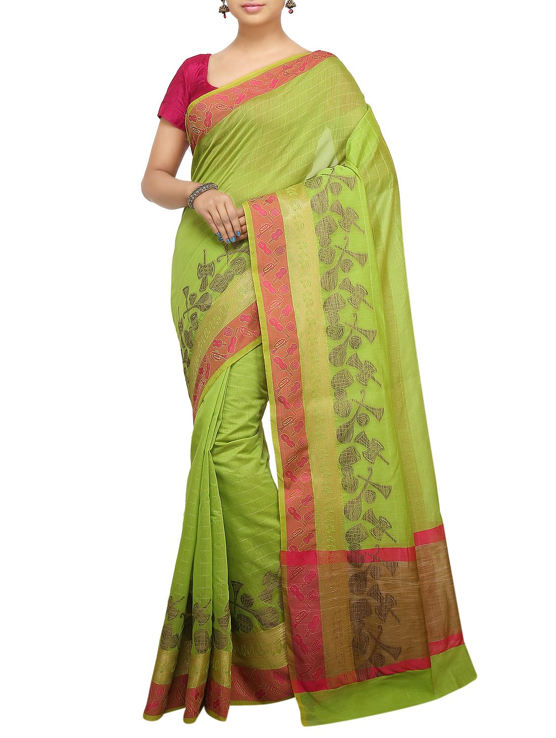 conversational zari border banarasi saree with blouse - 15737951 - Zoom Image - 1