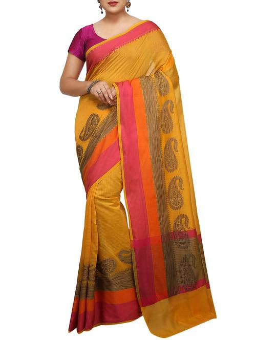 paisley zari border banarasi saree with blouse - 15737955 - Standard Image - 1
