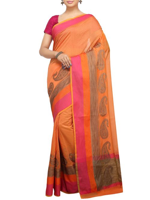 paisley zari border banarasi saree with blouse - 15737956 - Standard Image - 1