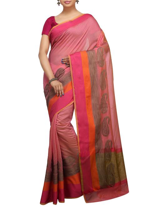 paisley zari border banarasi saree with blouse - 15737958 - Standard Image - 1