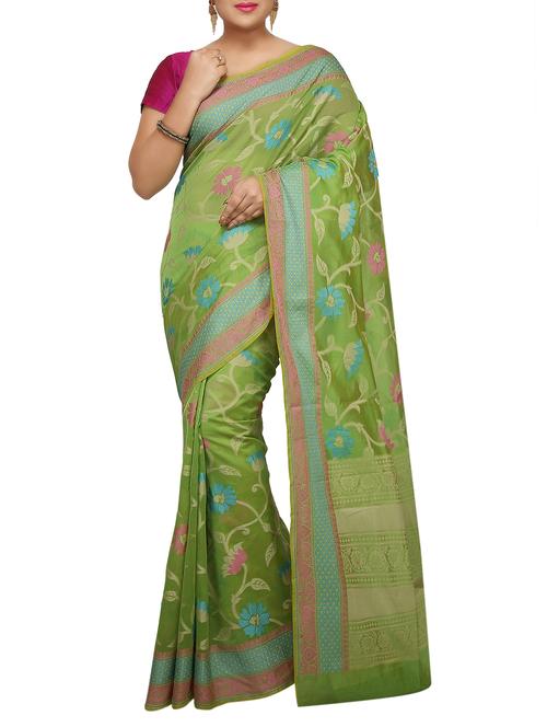 floral zari motif banarasi saree with blouse - 15737959 - Standard Image - 1