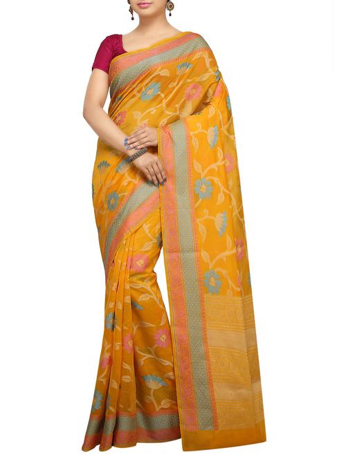 floral zari motif banarasi saree with blouse - 15737961 - Standard Image - 1