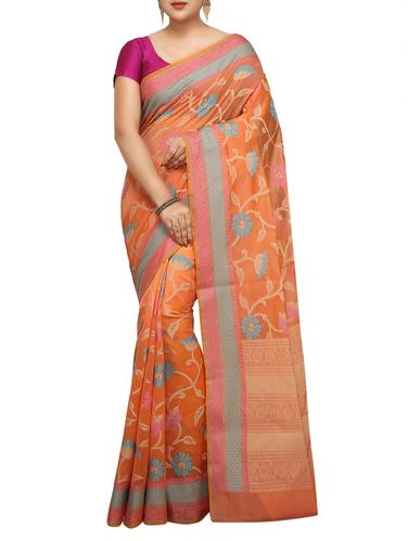floral zari motif banarasi saree with blouse - 15737962 - Very Small Image - 1