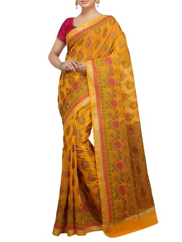 paisley zari motif banarasi saree with blouse - 15737980 - Very Small Image - 1