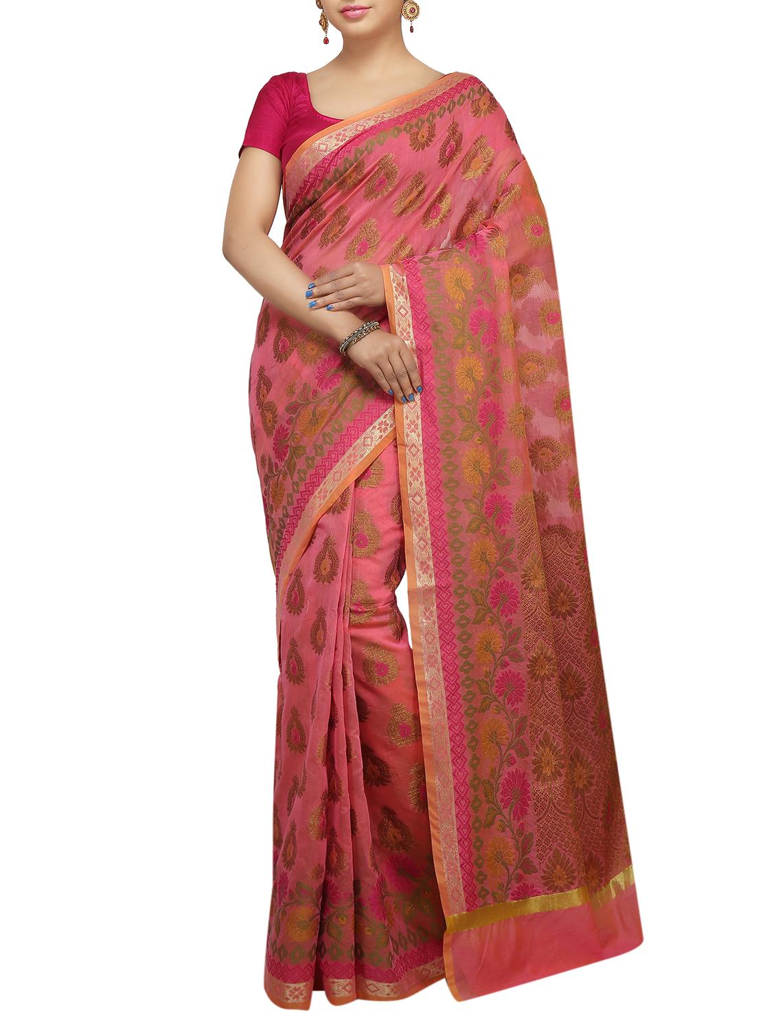 paisley zari motif banarasi saree with blouse - 15737982 - Zoom Image - 1