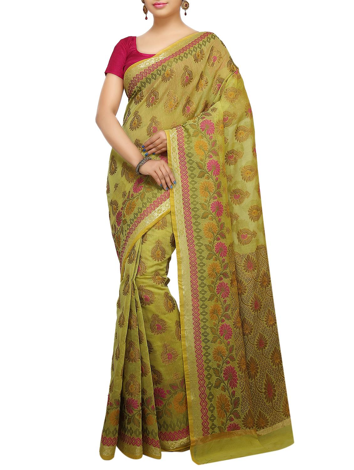 paisley zari motif banarasi saree with blouse - 15737983 - Zoom Image - 1