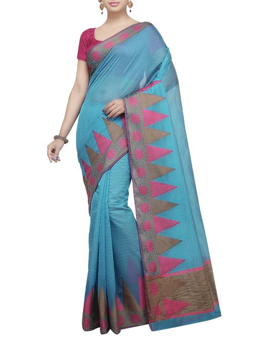 temple zari border banarasi saree with blouse - 15738016 - Standard Image - 1