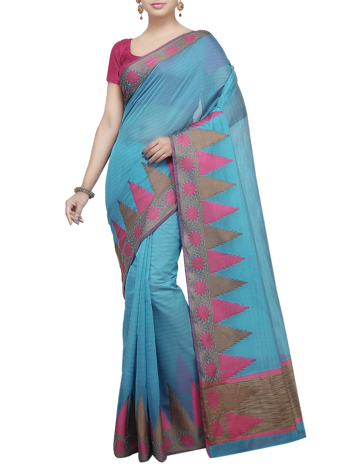 temple zari border banarasi saree with blouse - 15738016 - Zoom Image - 1