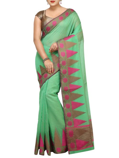 temple zari border banarasi saree with blouse - 15738018 - Standard Image - 1