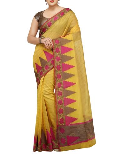 temple zari border banarasi saree with blouse - 15738020 - Very Small Image - 1