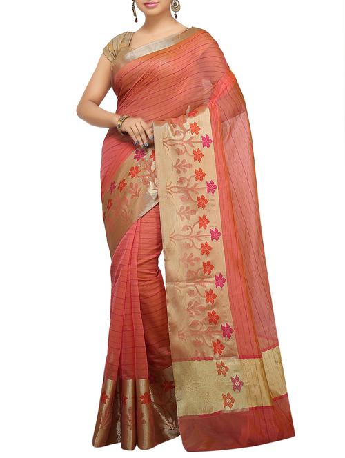 floral zari border banarasi saree with blouse - 15738021 - Standard Image - 1