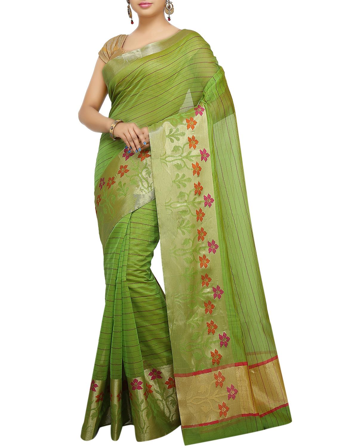 floral zari border banarasi saree with blouse - 15738022 - Zoom Image - 1