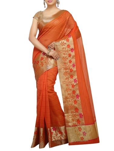 floral zari border banarasi saree with blouse - 15738023 - Very Small Image - 1