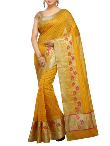floral zari border banarasi saree with blouse - 15738024 - Very Small Image - 1