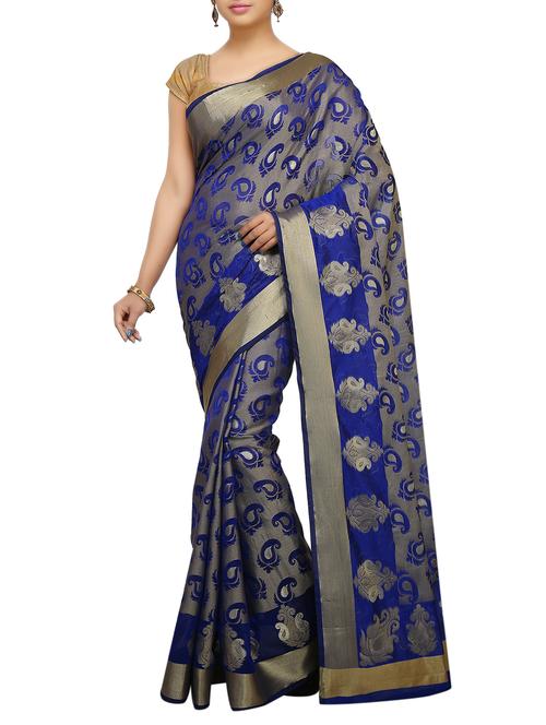 paisley zari motif banarasi saree with blouse - 15738028 - Standard Image - 1