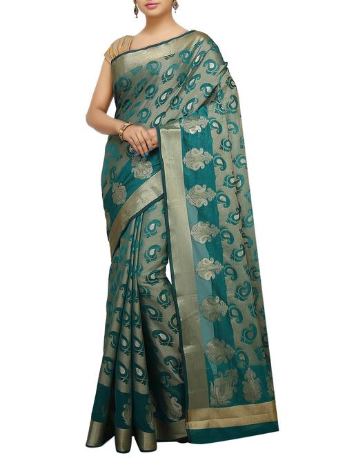 paisley zari motif banarasi saree with blouse - 15738029 - Standard Image - 1