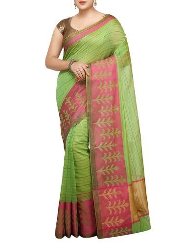 contrast zari border banarasi saree with blouse - 15738045 - Very Small Image - 1
