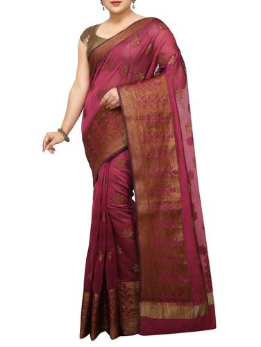 floral zari motif banarasi saree with blouse - 15738048 - Very Small Image - 1
