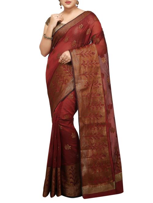floral zari motif banarasi saree with blouse - 15738050 - Very Small Image - 1