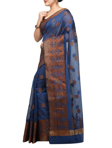 floral zari motif banarasi saree with blouse - 15738052 - Very Small Image - 1