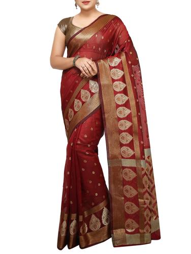 zari motif banarasi saree with blouse - 15738058 - Very Small Image - 1