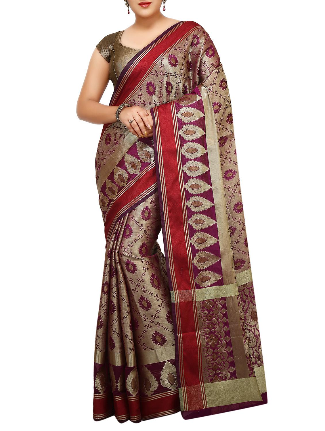 zari motif banarasi saree with blouse - 15738065 - Zoom Image - 1