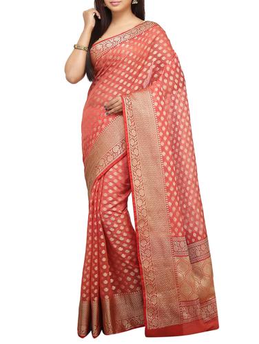 zari motif banarasi saree with blouse - 15738069 - Very Small Image - 1