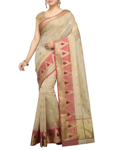 temple zari border banarasi saree with blouse - 15738071 - Very Small Image - 1