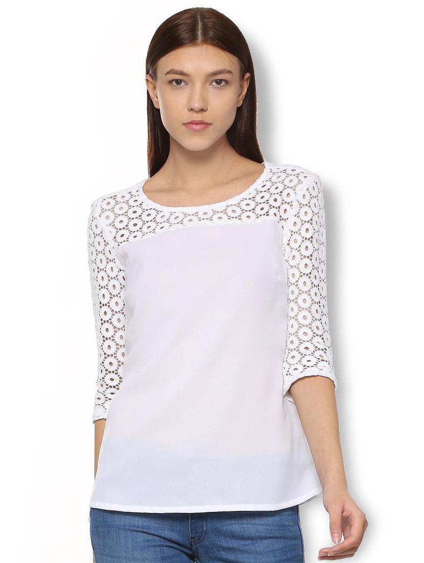 lace paneled round neck top - 15738080 - Zoom Image - 1