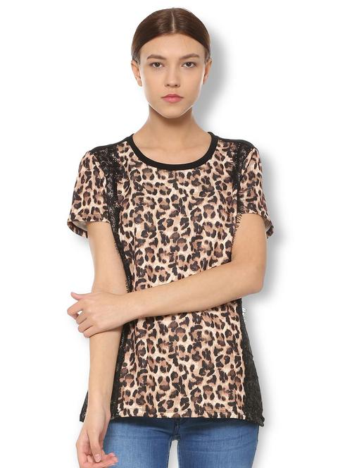 animal print lace trim top - 15738089 - Standard Image - 1