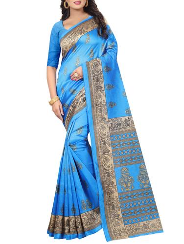 mysore silk printed saree with blouse - 15738103 - Very Small Image - 1