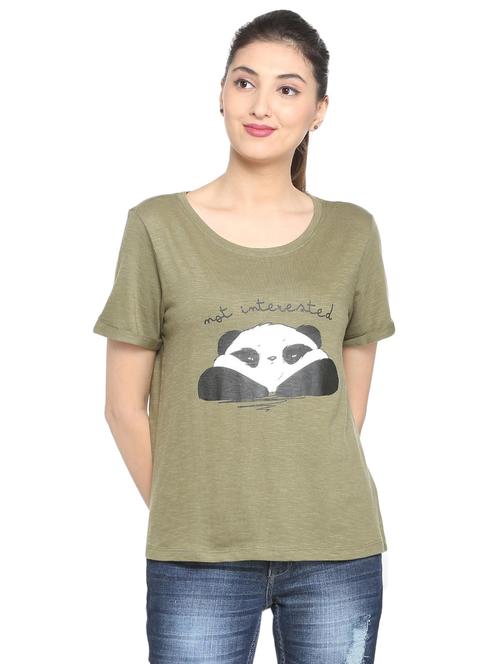 graphic print olive green tee - 15738152 - Standard Image - 1