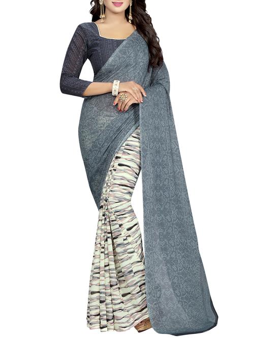 half & half printed saree with blouse - 15738173 - Standard Image - 1