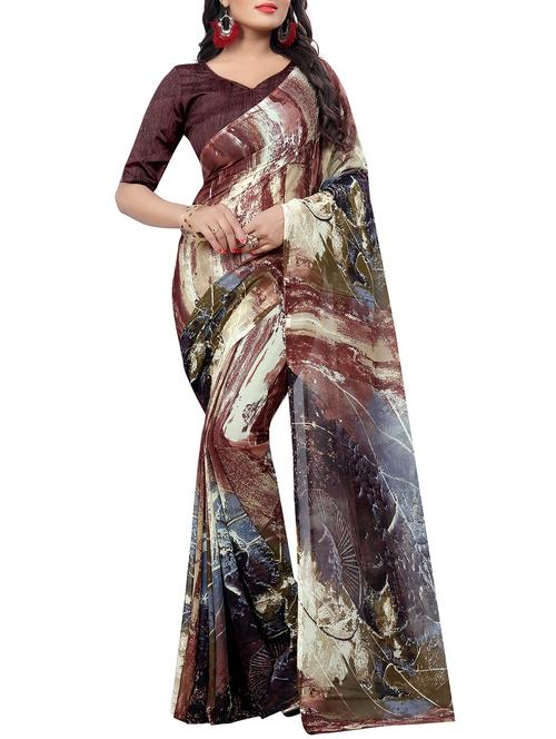 abstract printed saree with blouse - 15738174 - Standard Image - 1