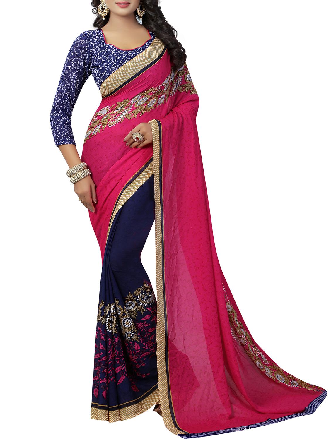 floral half & half saree with blouse - 15738177 - Zoom Image - 1