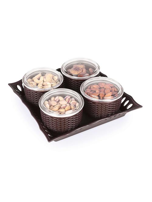 Sukhson India Plastic 2 Container with Serving Tray Set, Brown (Set of 2 with Tray) - 15738211 - Very Small Image - 1
