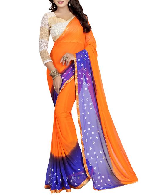 contrast border bandhani saree with blouse - 15738385 - Standard Image - 1