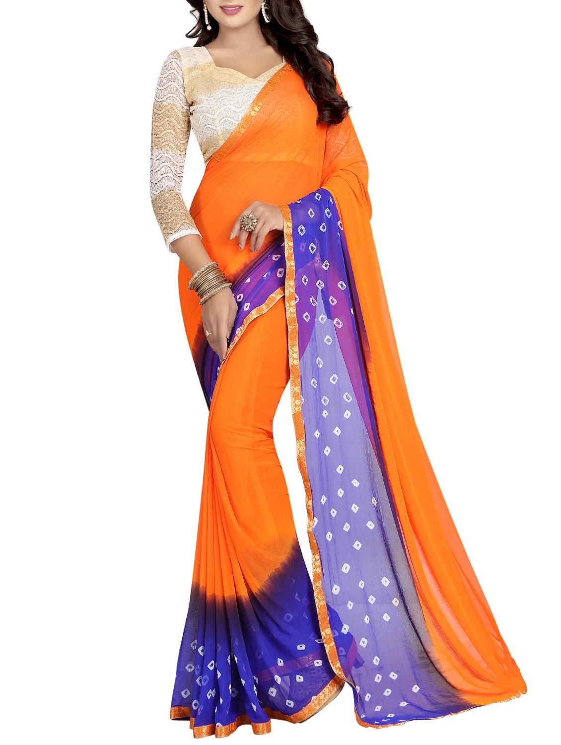 contrast border bandhani saree with blouse - 15738385 - Zoom Image - 1