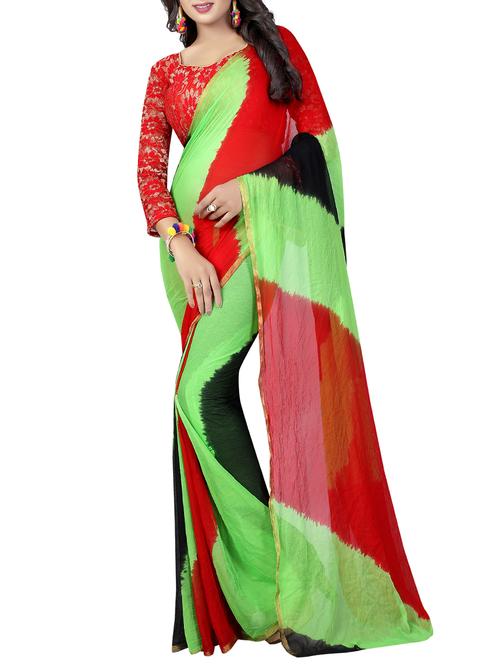 contrast shades shibori saree with blouse - 15738388 - Standard Image - 1