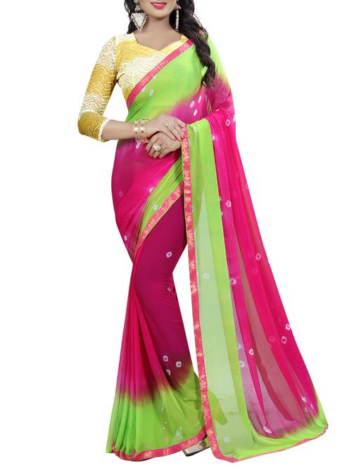 contrast border bandhani saree with blouse - 15738390 - Standard Image - 1