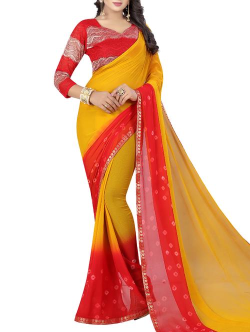 contrast border bandhani saree with blouse - 15738392 - Standard Image - 1